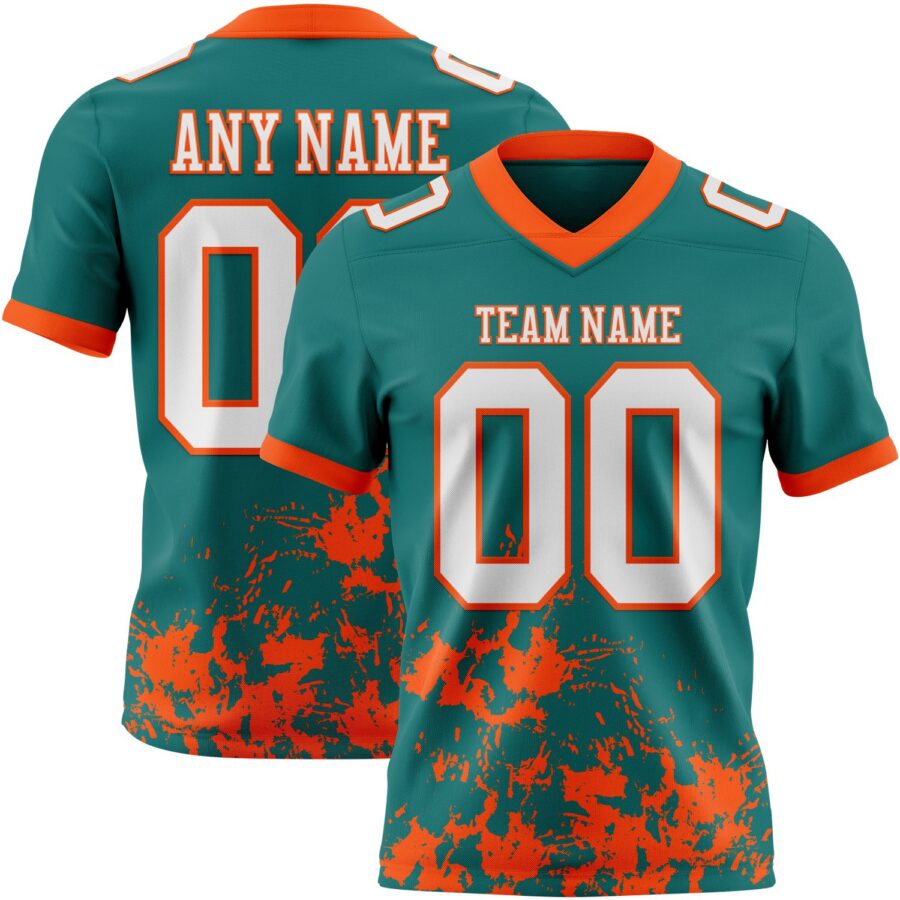 Custom Teal White-Orange 3D Pattern Splash Authentic Football Jersey