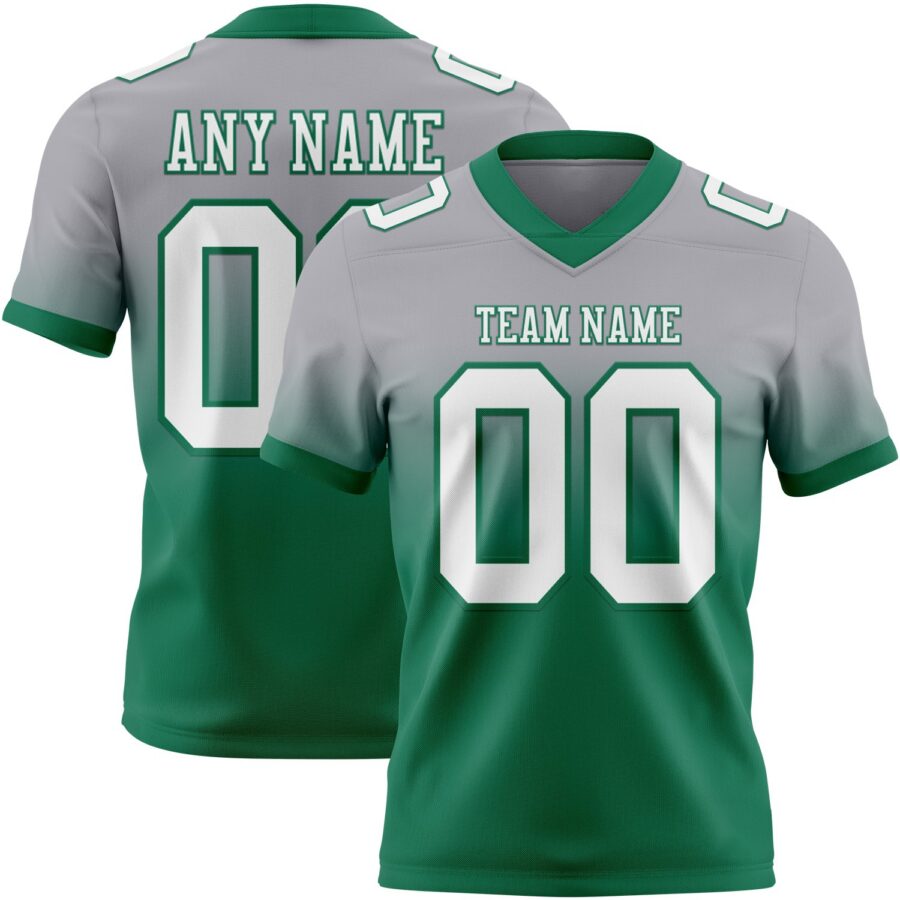 Custom Gray White-Kelly Green Authentic Fade Fashion Football Jersey