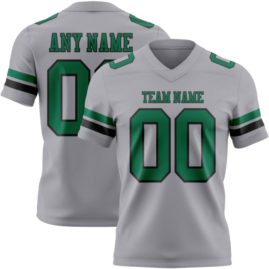 Custom Gray Kelly Green-Black Authentic Football Jersey